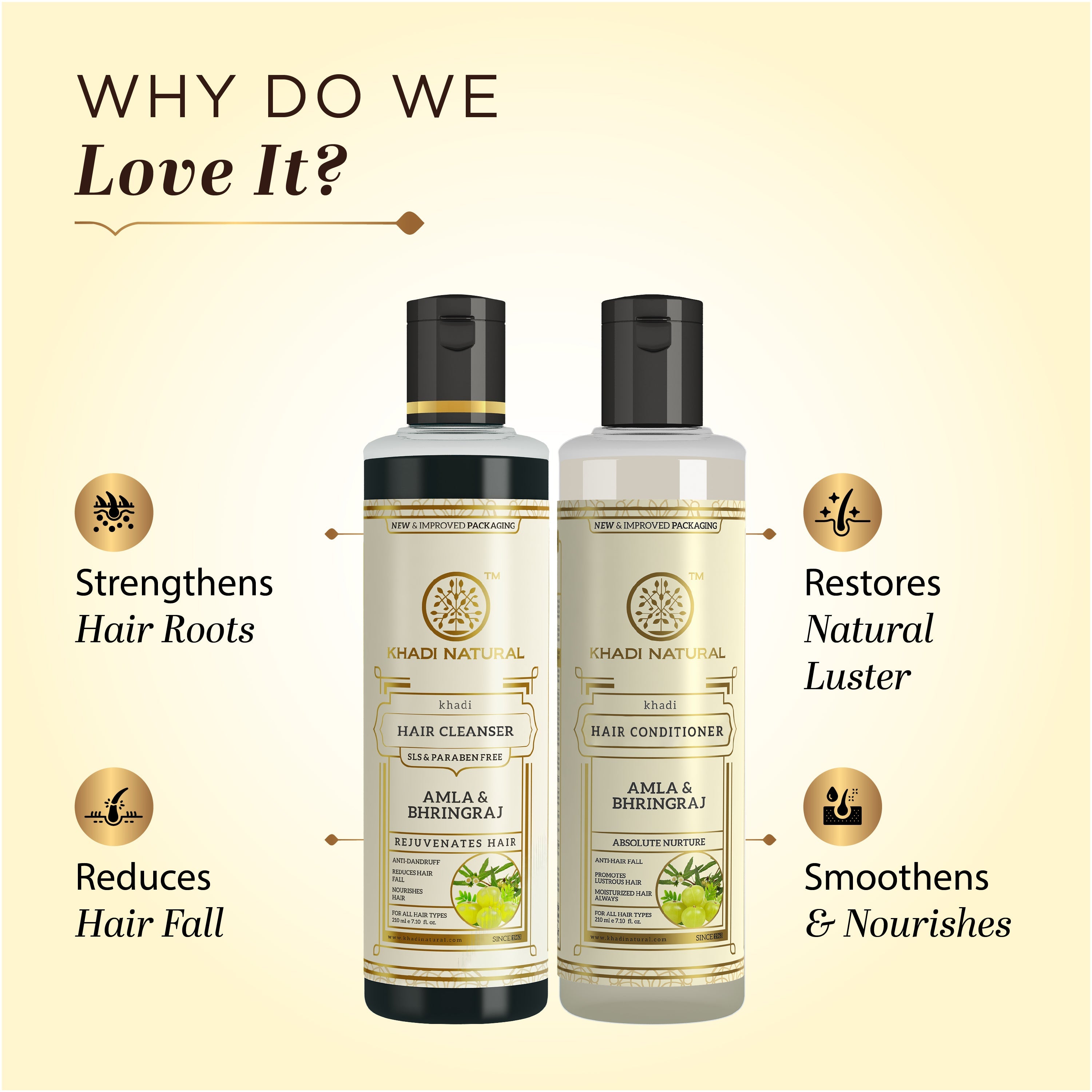 Khadi Natural Amla & Bhringraj Hair Cleanser SLS & Paraben Free Amla & Bhringraj Hair Conditioner Combo Pack of 2 - 210ml Each - Image 2 - Buy from Indicrest