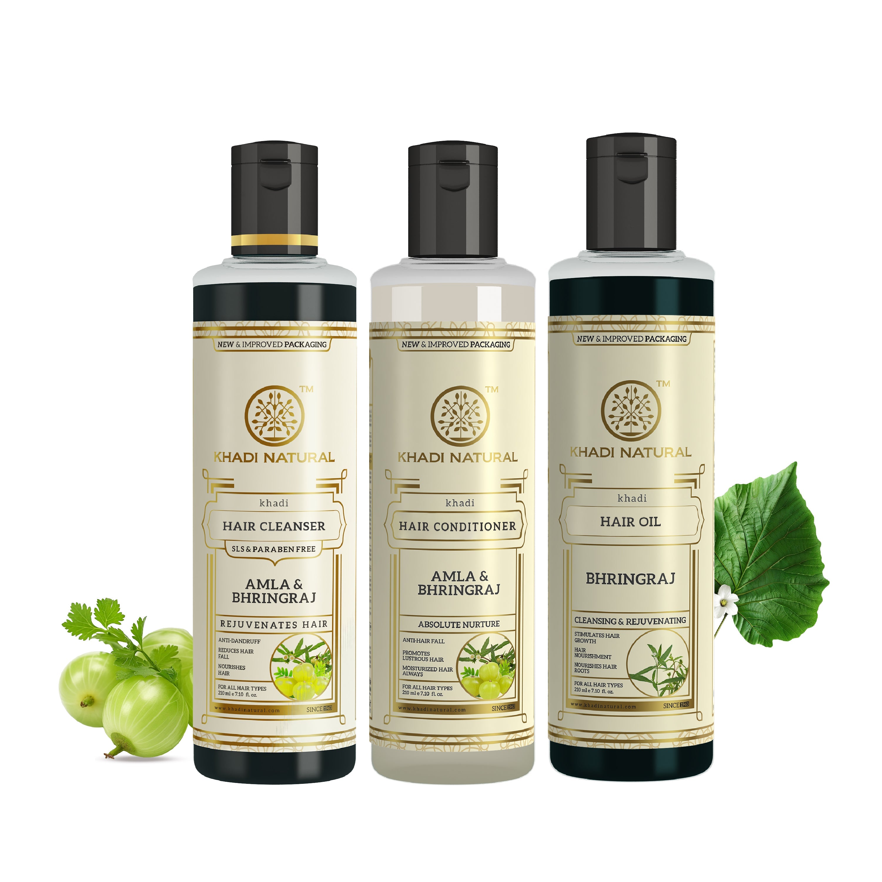 Khadi Natural  Amla & Bhringraj Hair Care Cleanser, Conditioner & Oil – SLS & Paraben Free Combo Pack of 3 - 210ml Each - Image 6 - Buy from Indicrest