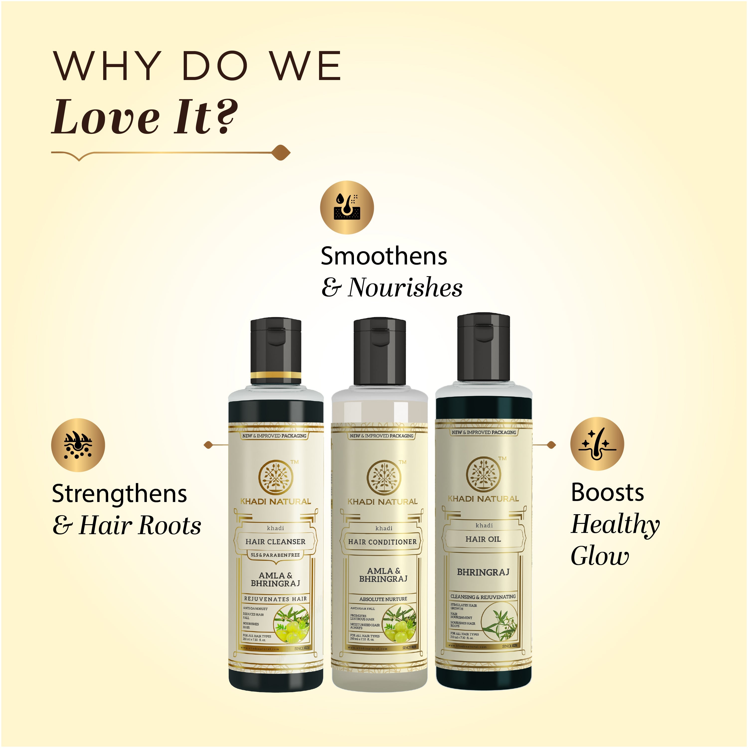 Khadi Natural  Amla & Bhringraj Hair Care Cleanser, Conditioner & Oil – SLS & Paraben Free Combo Pack of 3 - 210ml Each - Image 2 - Buy from Indicrest