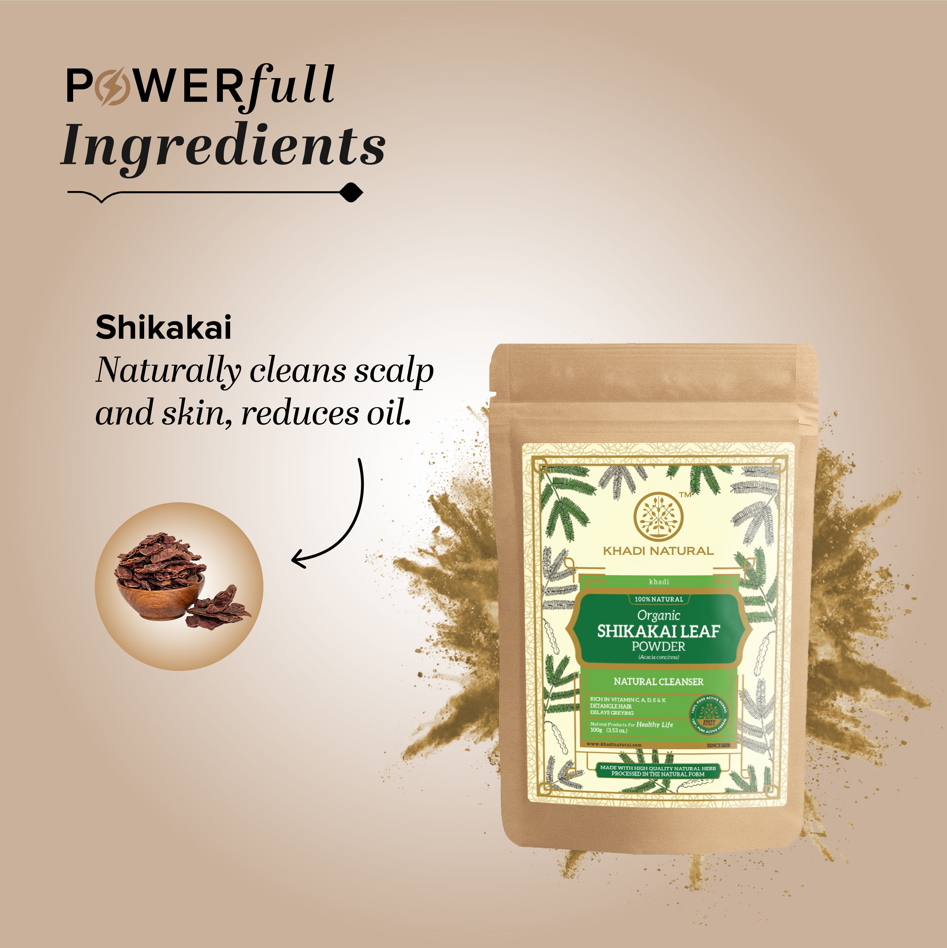 Khadi Natural Organic Shikakai Leaf Powder For Hair - 100% Natural - 100gm - Image 3 - Buy from Indicrest