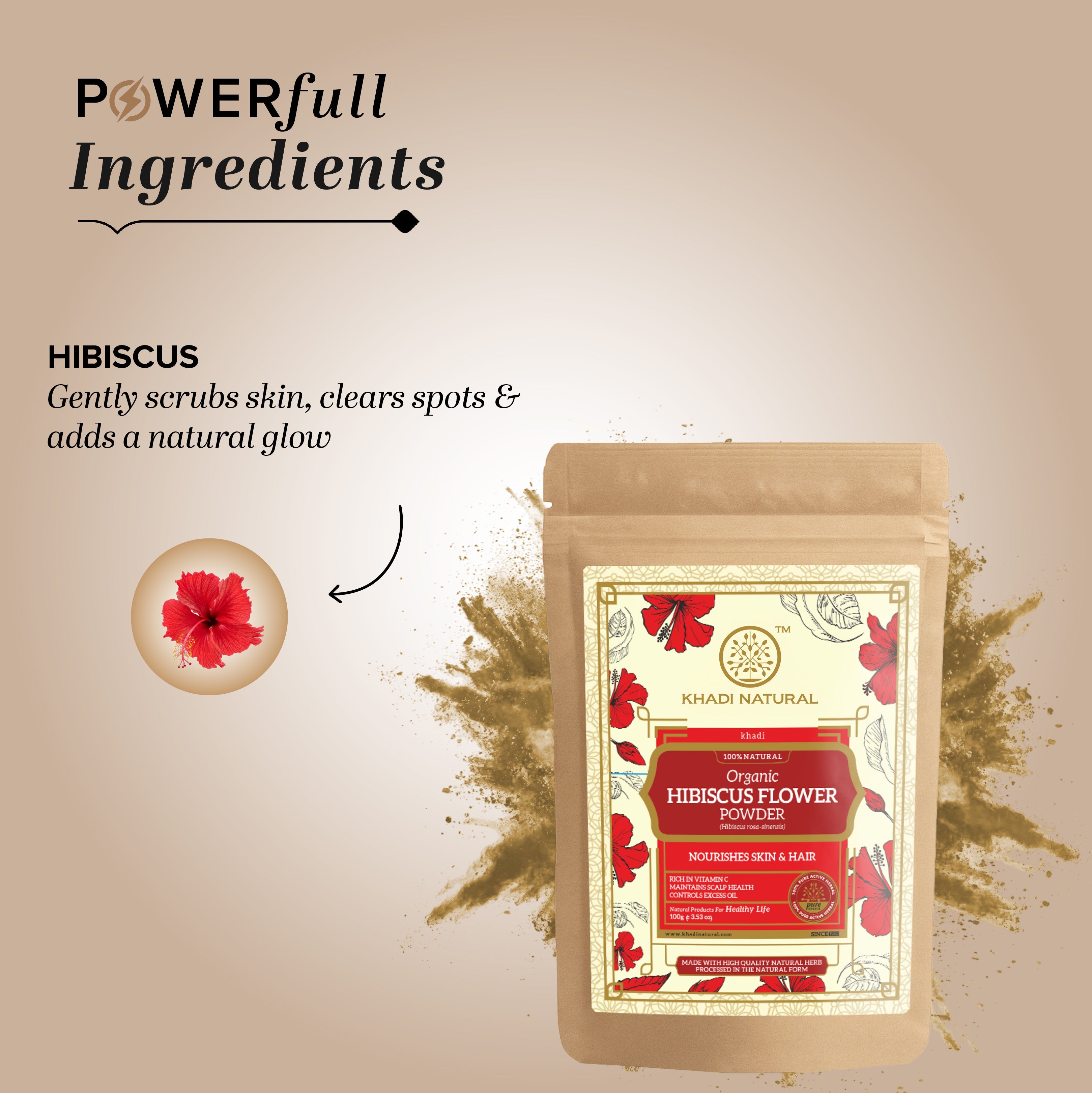 Khadi Natural Organic Hibiscus Flower Powder For Hair - 100% Natural - 100gm - Image 3 - Buy from Indicrest