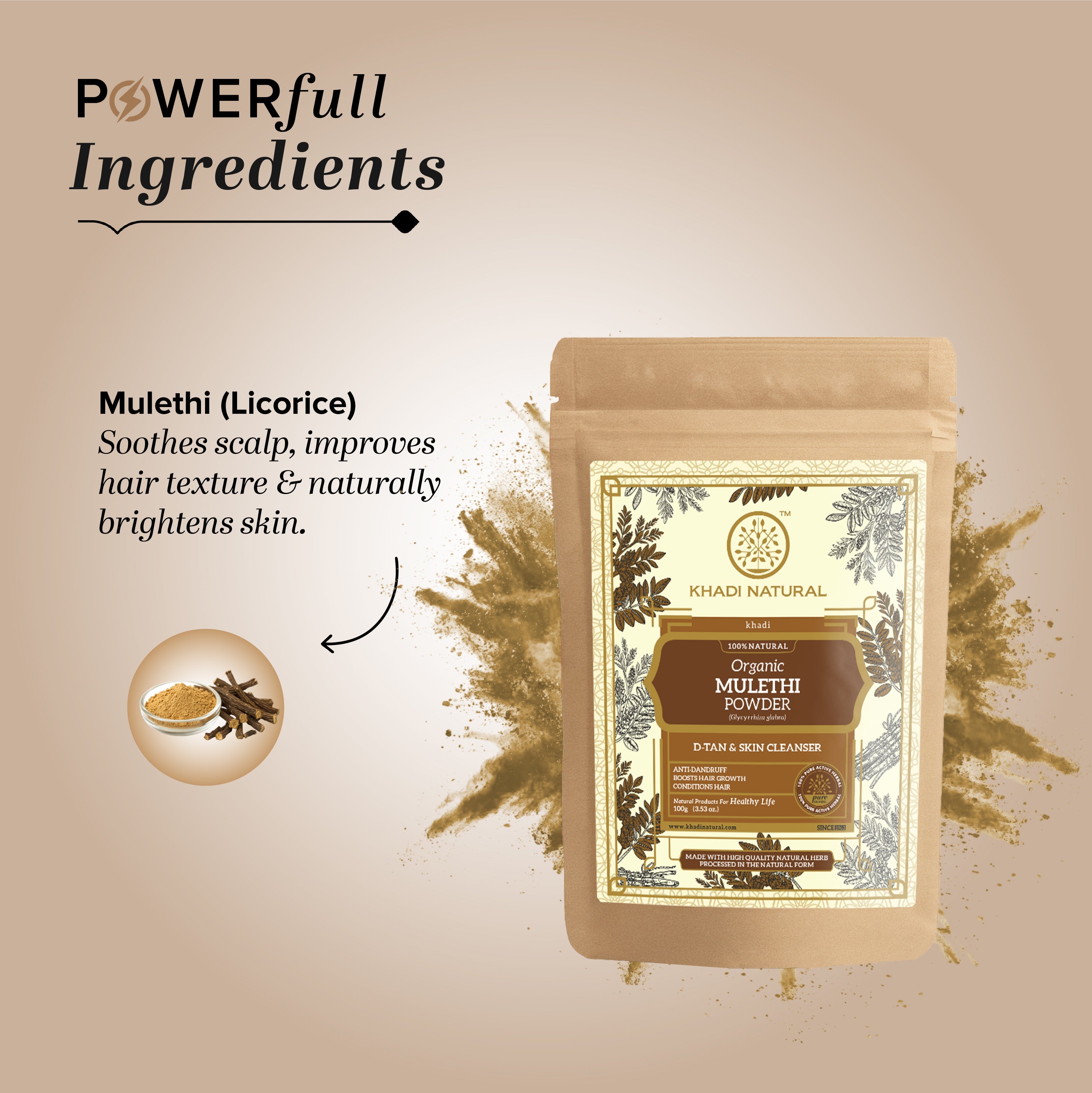 Khadi Natural Organic Mulethi Powder For Hair - 100% Natural - 100gm - Image 3 - Buy from Indicrest