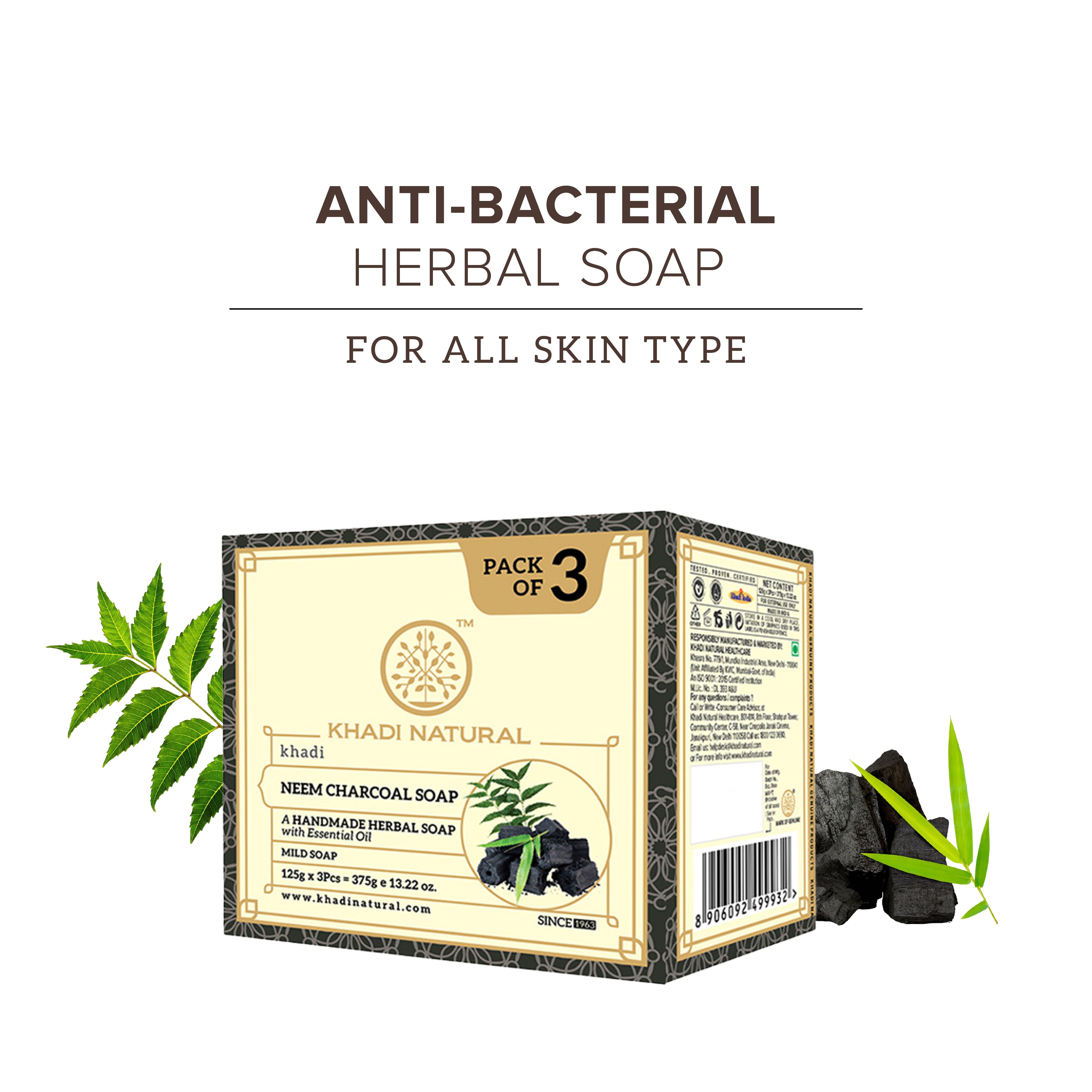 Khadi Natural Herbal Neem Charcoal Soap Combo Pack Of 3 – 125gm Each - Image 7 - Buy from Indicrest