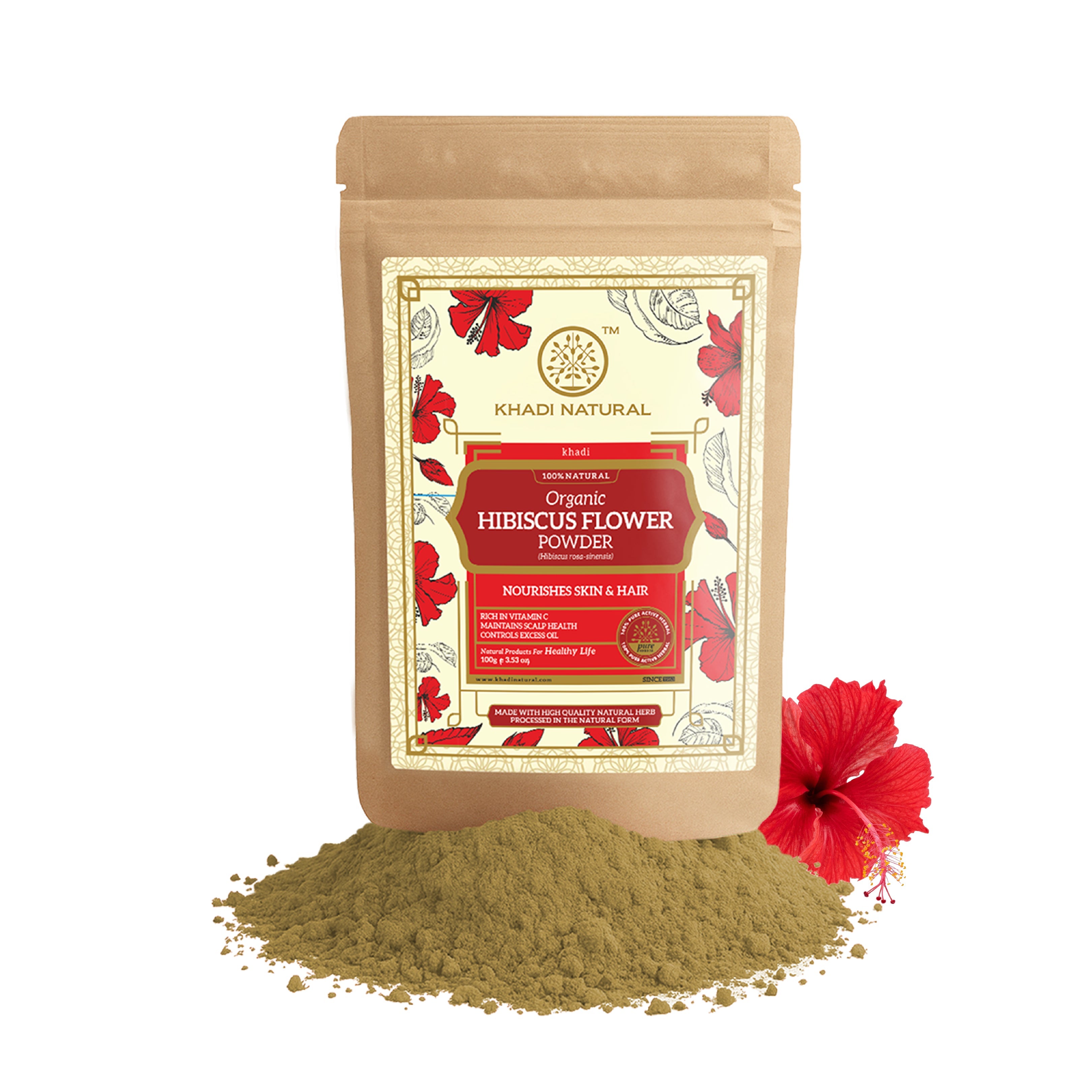 Khadi Natural Organic Hibiscus Flower Powder For Hair - 100% Natural - 100gm - Image 6 - Buy from Indicrest