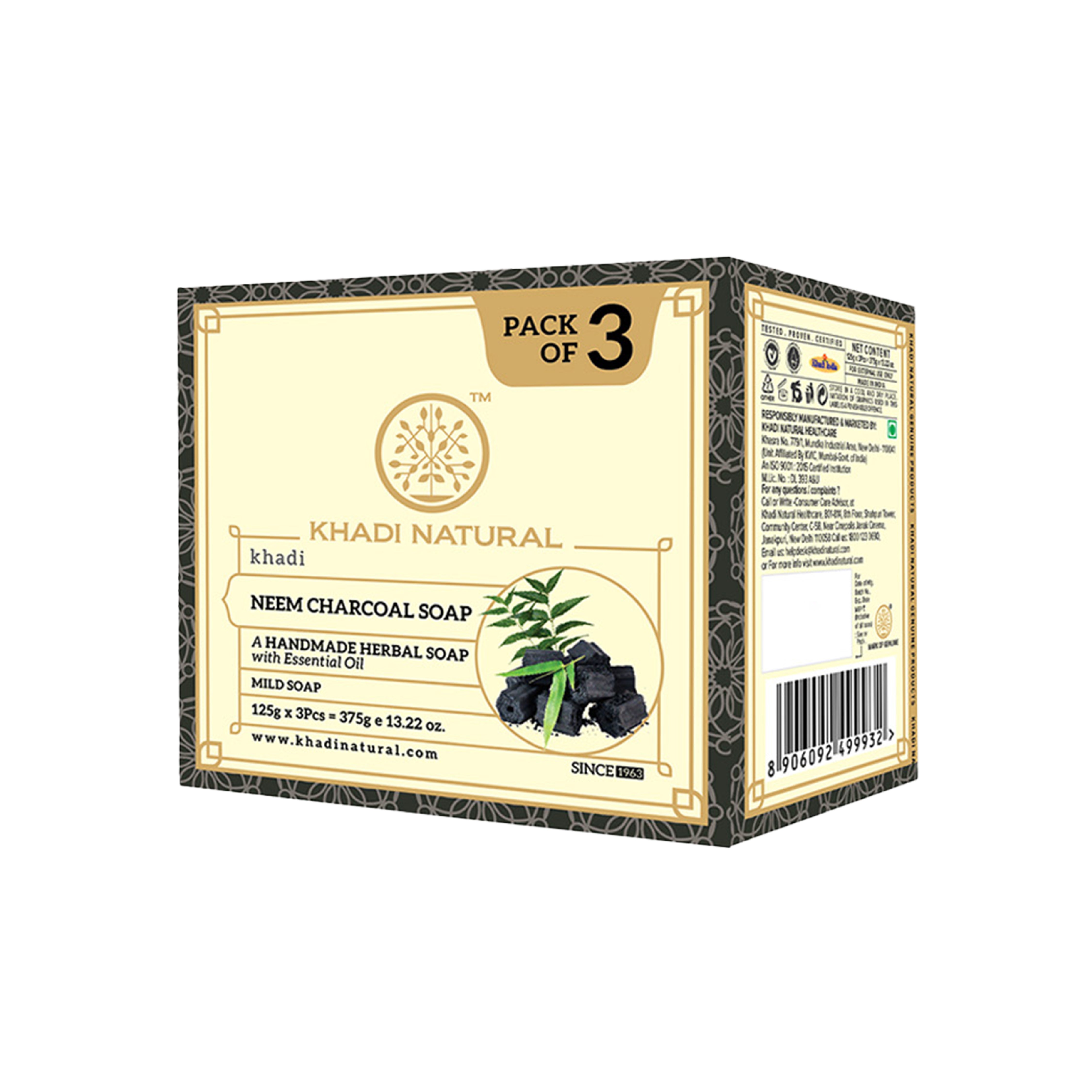 Khadi Natural Herbal Neem Charcoal Soap Combo Pack Of 3 – 125gm Each - Buy from Indicrest