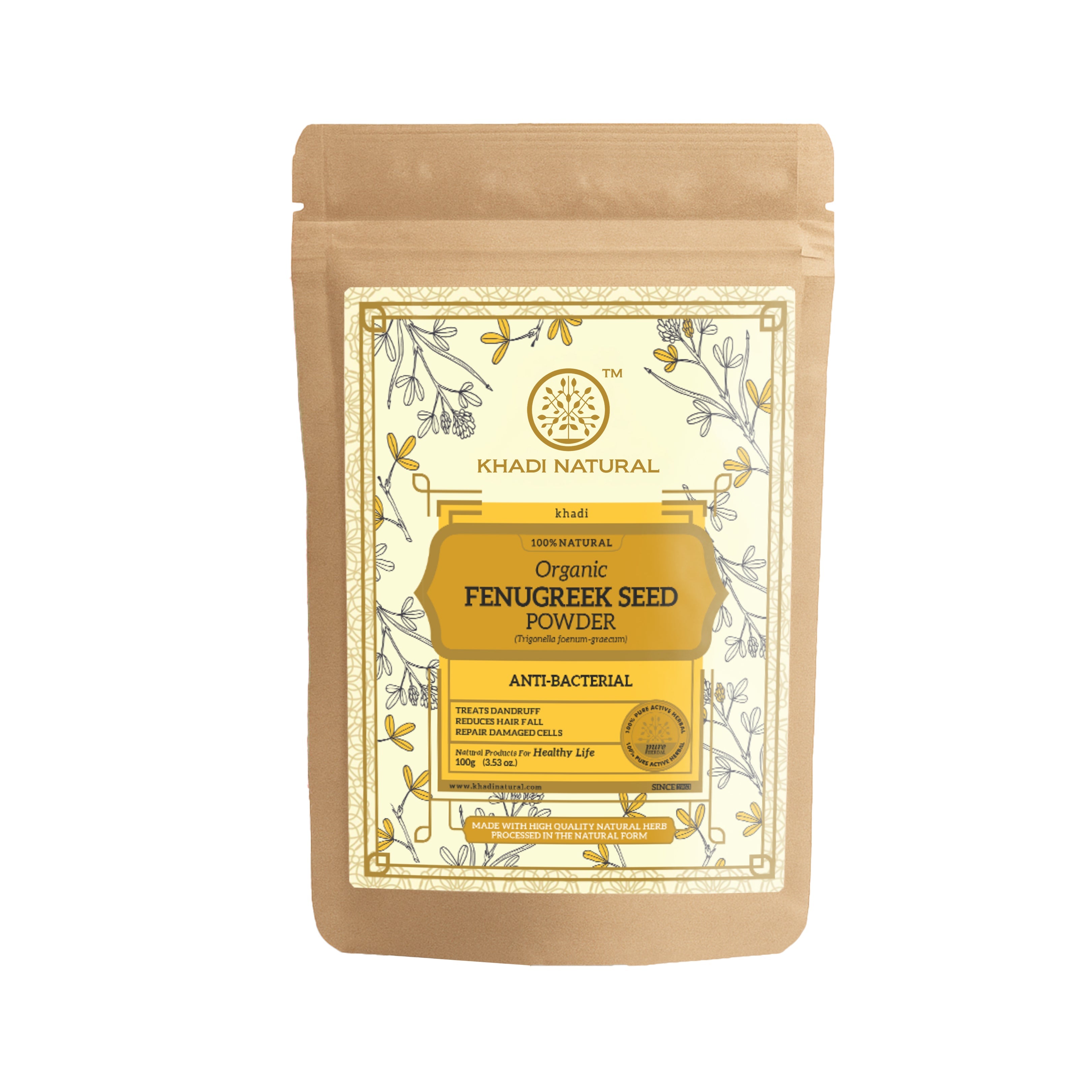 Khadi Natural Organic Fenugreek Seed Powder For Hair Care 100% Natural - 100gm - Buy from Indicrest