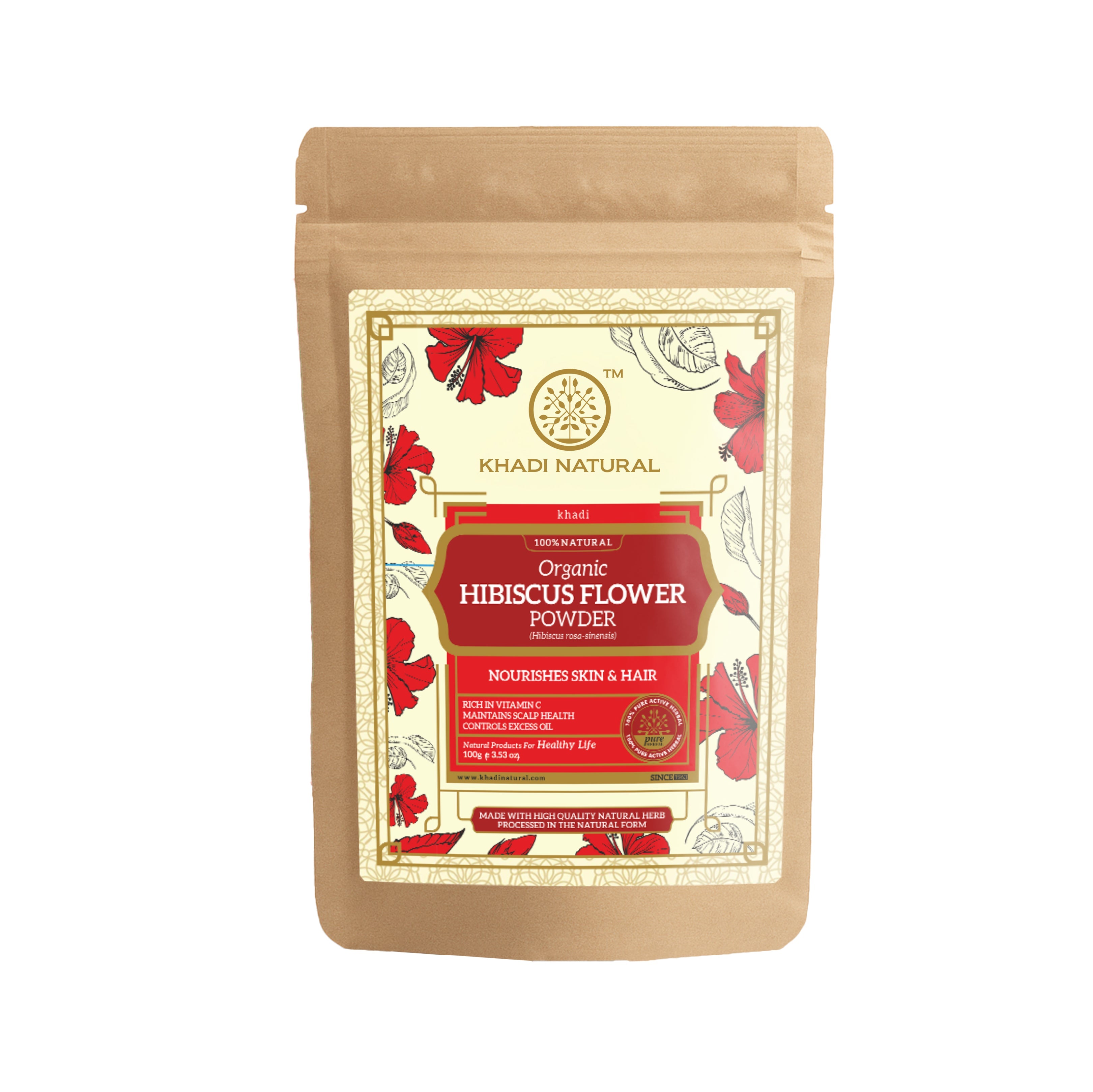 Khadi Natural Organic Hibiscus Flower Powder For Hair - 100% Natural - 100gm - Buy from Indicrest
