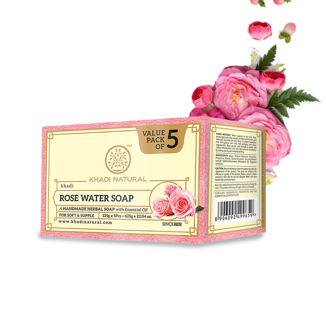Khadi Natural Rosewater Soap Combo Pack Of 5 – 125gm Each - Image 6 - Buy from Indicrest