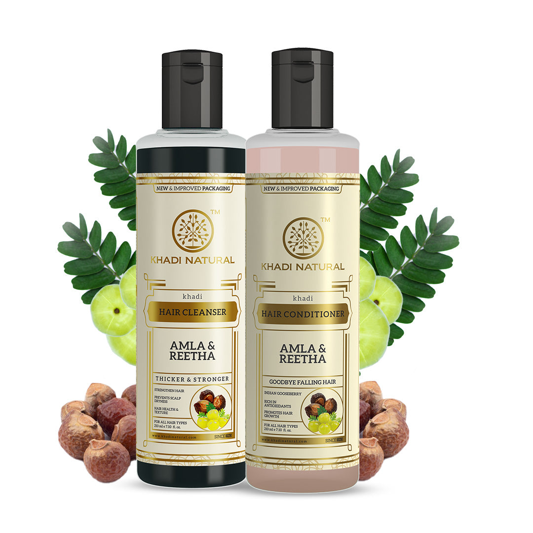 Khadi Natural Amla & Reetha Hair Cleanser & Conditioner Combo – Pack of 2 - 210ml Each - Buy from Indicrest