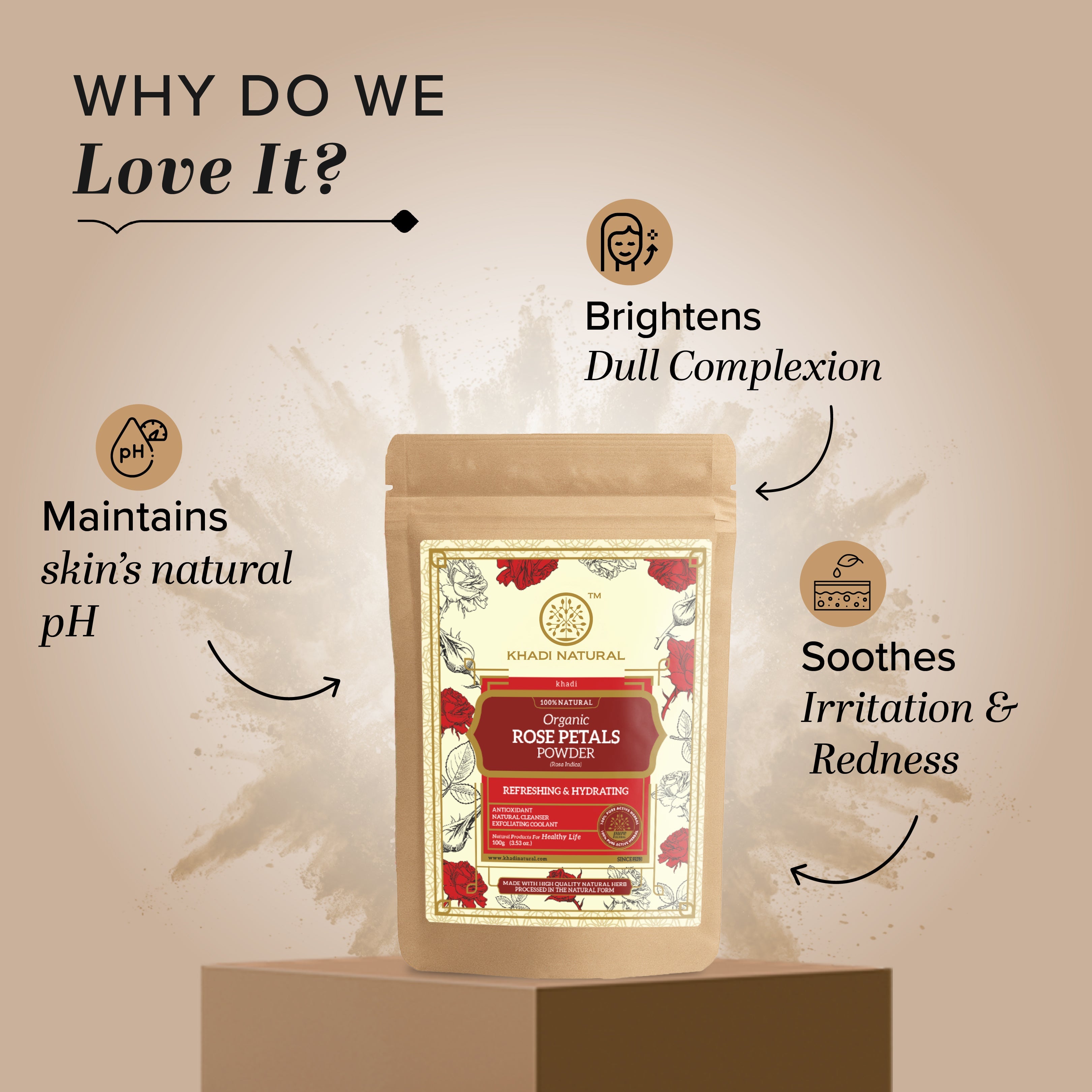 Khadi Natural Organic Rose Petals Powder For Face Care - 100% Natural - 100gm - Image 2 - Buy from Indicrest