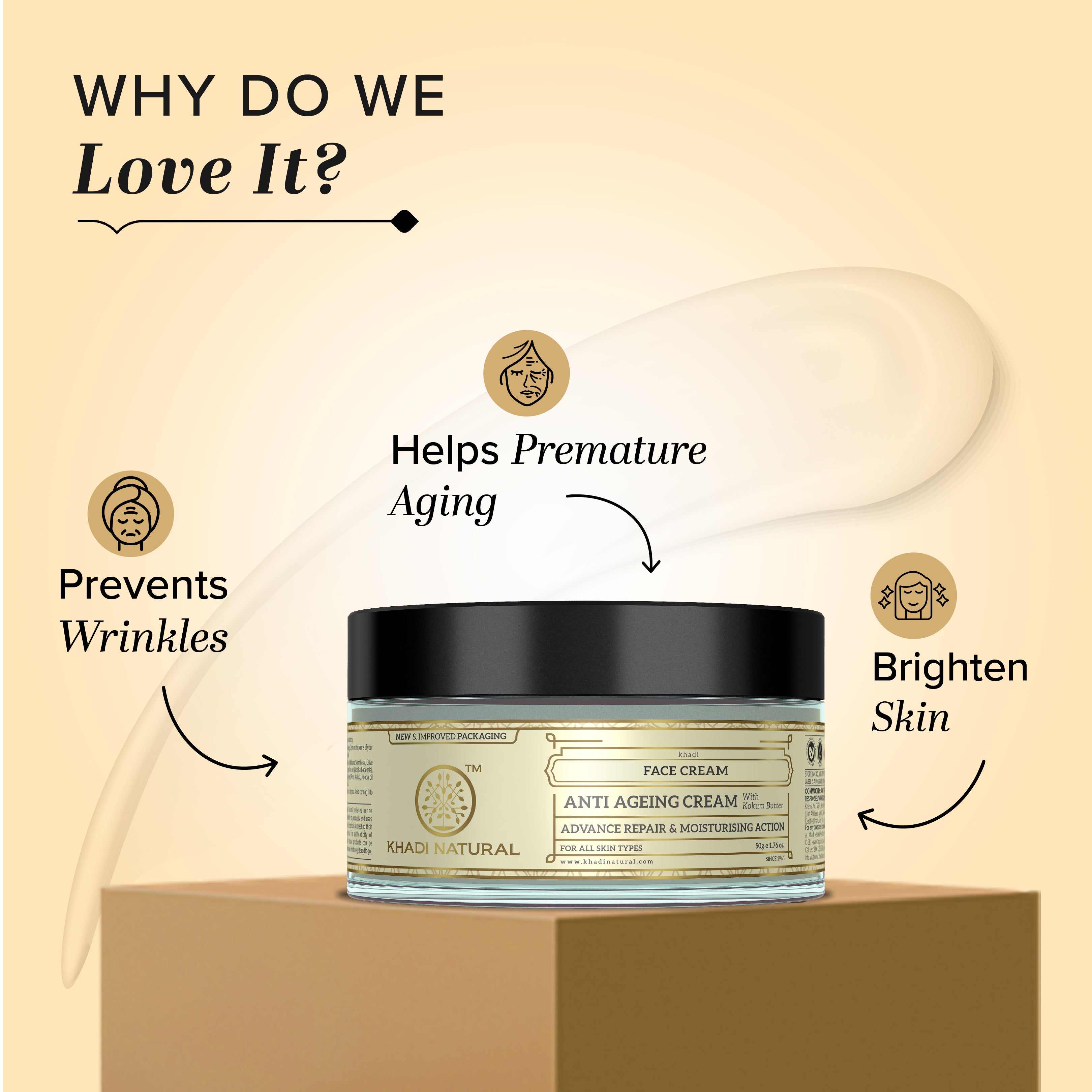 Khadi Natural Herbal Anti Ageing Cream - 50gm - Image 2 - Buy from Indicrest