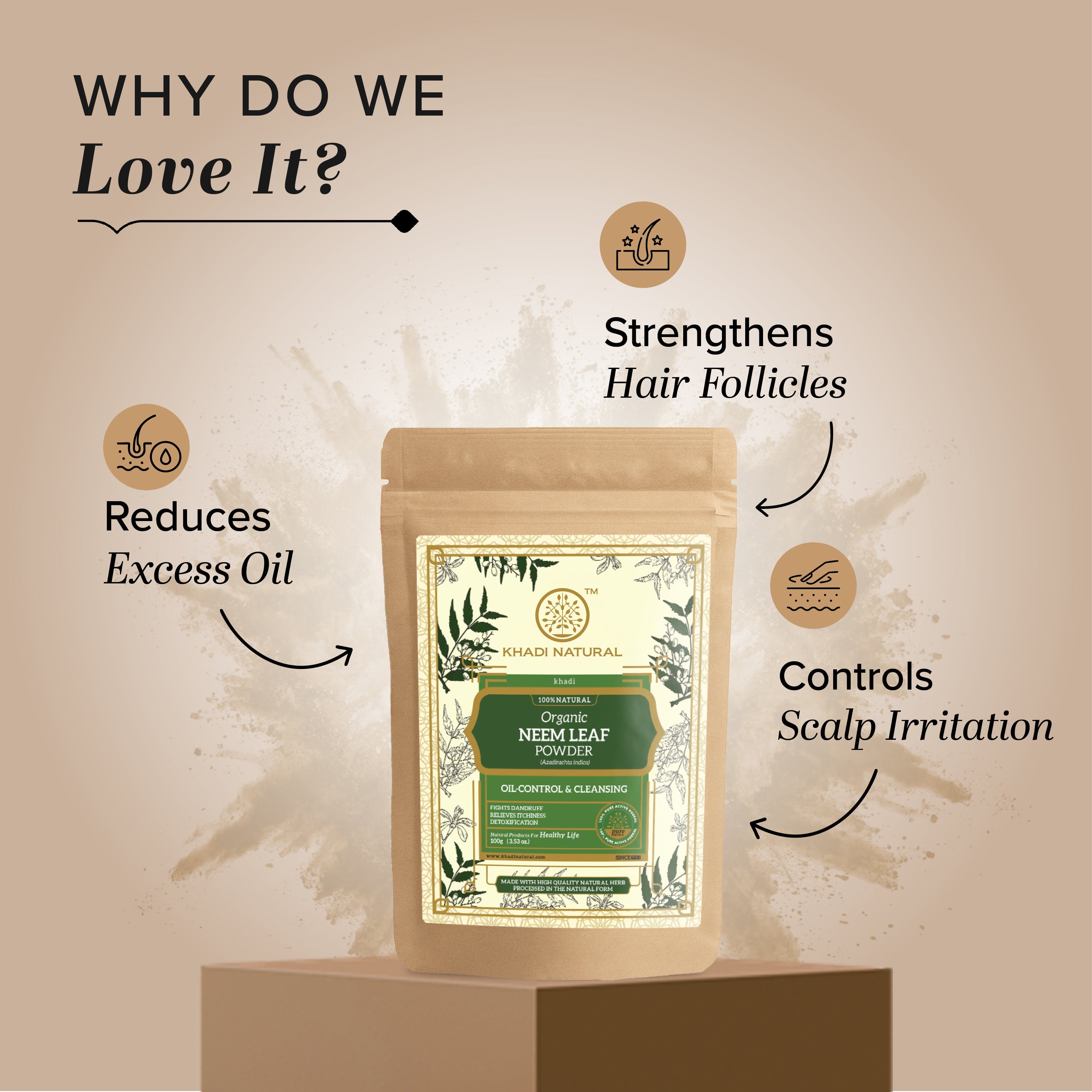 Khadi Natural Organic Neem Leaf Powder For Hair - 100% Natural - 100gm - Image 2 - Buy from Indicrest