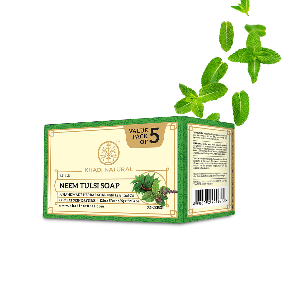 Khadi Natural Herbal Neem Tulsi Soap Combo Pack Of 5 – 125gm Each - Image 6 - Buy from Indicrest
