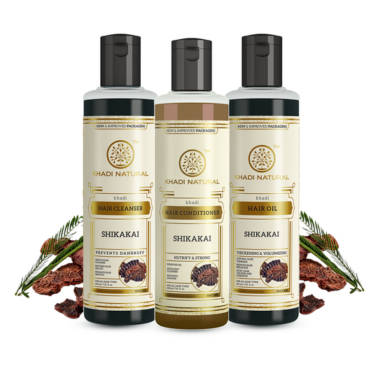 Khadi Natural Soft & Silky Strands Pack – Shikakai Hair Cleanser, Hair Conditioner & Hair Oil Combo Pack of 3 – 210ml Each - Buy from Indicrest
