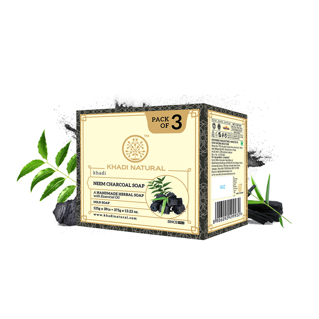 Khadi Natural Herbal Neem Charcoal Soap Combo Pack Of 3 – 125gm Each - Image 8 - Buy from Indicrest