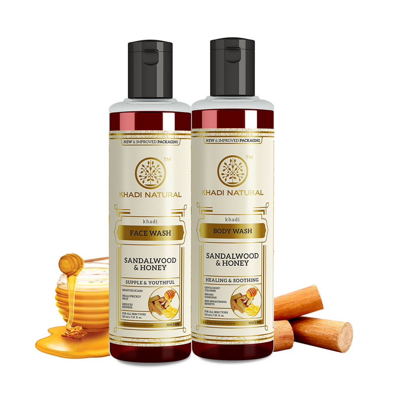 Khadi Natural Soothing & Refreshing Pack – Sandalwood & Honey Face Wash & Body Wash Combo Pack of 2 – 210ml Each - Buy from Indicrest