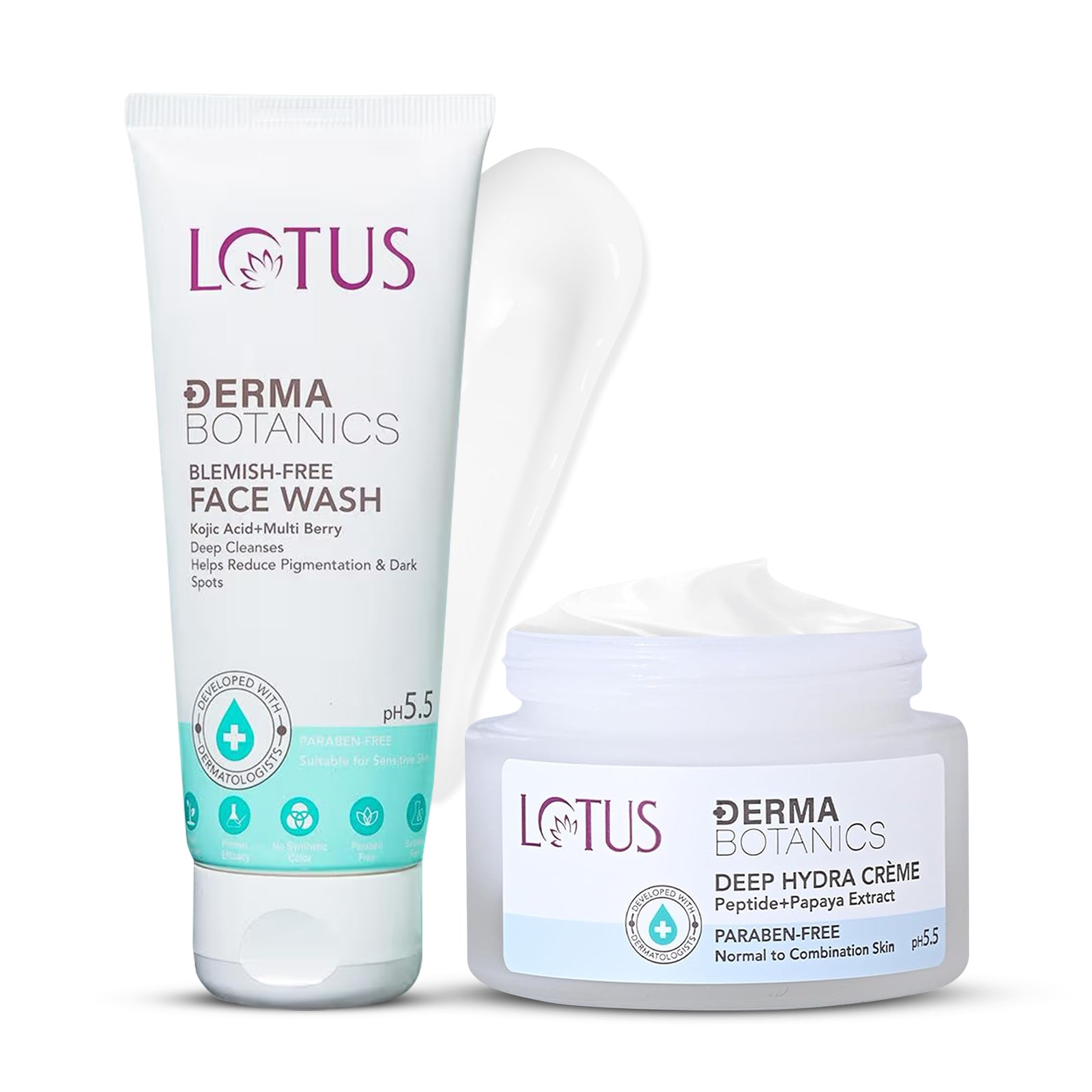 Lotus Herbals DermaBotanics Kojic Facewash+Deep Hydra Creme, Facewash 100g + Creme 50g