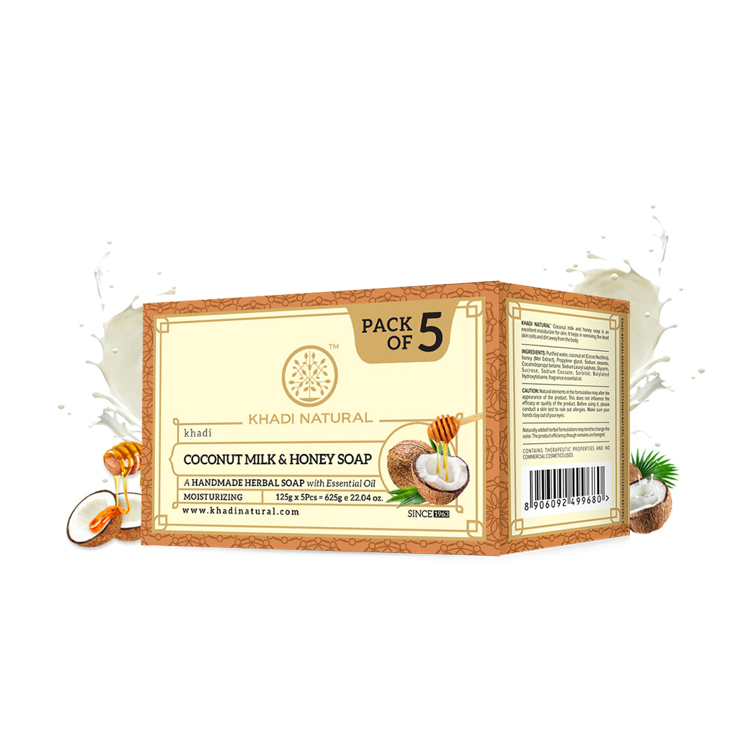 Khadi Natural Herbal Coconut Milk & Honey Soap Combo Pack Of 5 – 125gm Each - Image 5 - Buy from Indicrest