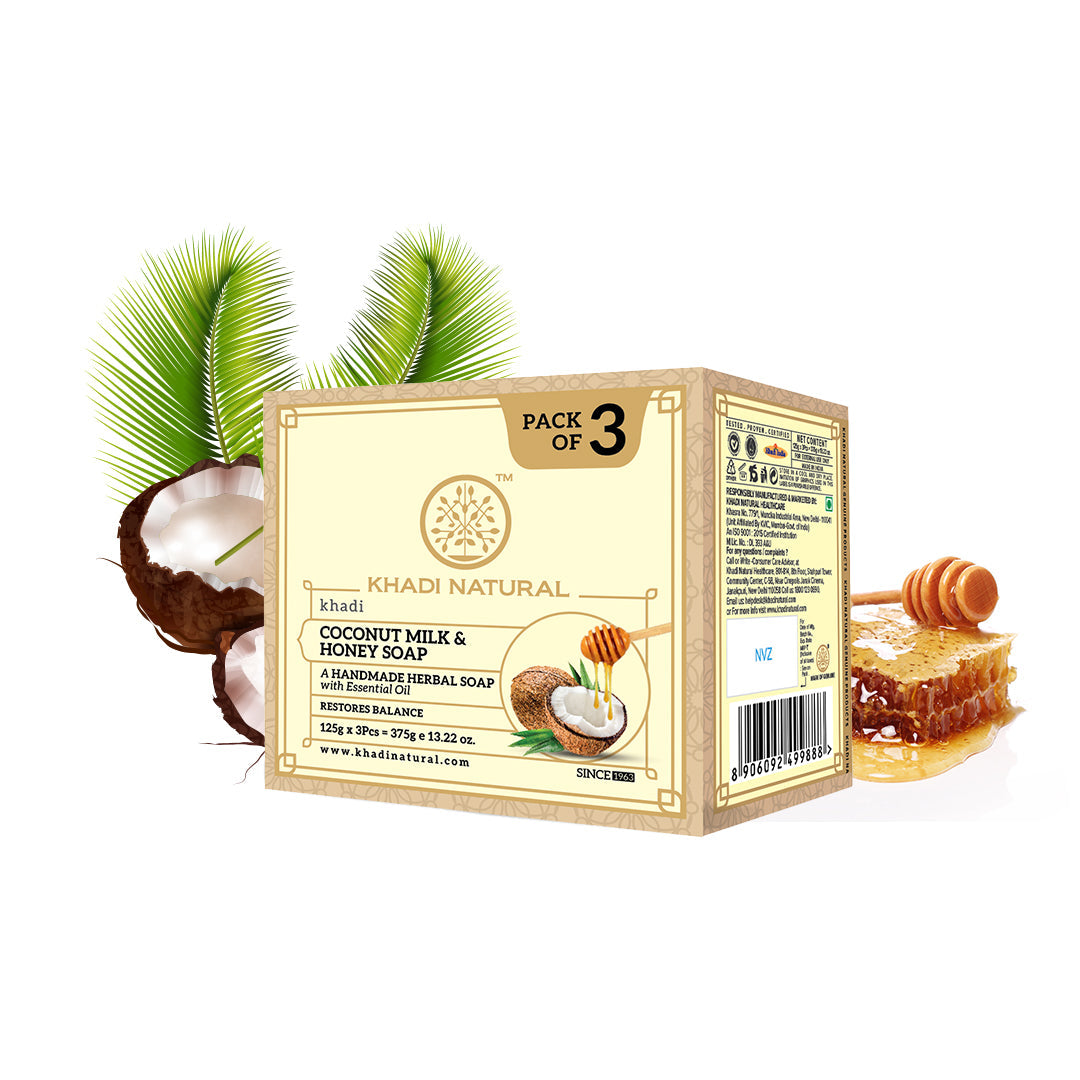 Khadi Natural Herbal Coconut Milk & Honey Soap Combo Pack Of 3 – 125gm Each - Buy from Indicrest