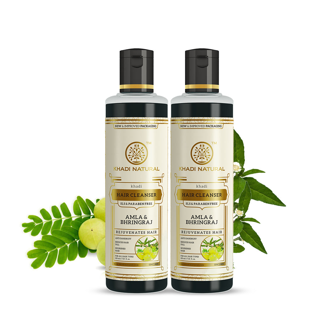 Khadi Natural Amla & Bhringraj Hair Cleanser-SLS/Paraben Free Combo Pack of 2 - 210ml each - Buy from Indicrest