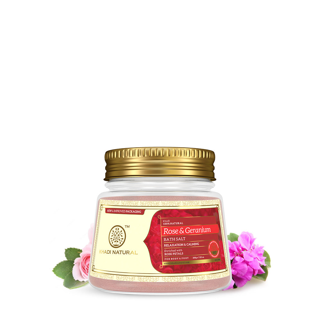 Khadi Natural Rose & Geranium with Rose Petals Bath Salt - 200gm - Image 5 - Buy from Indicrest
