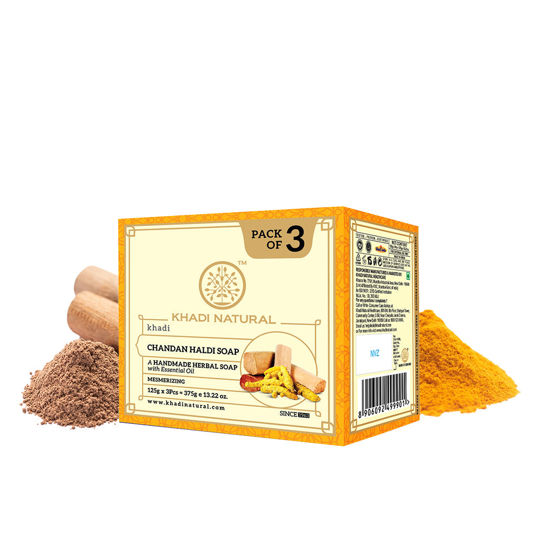 Khadi Natural Herbal Chandan Haldi Soap Combo Pack Of 3 – 125gm Each - Image 6 - Buy from Indicrest