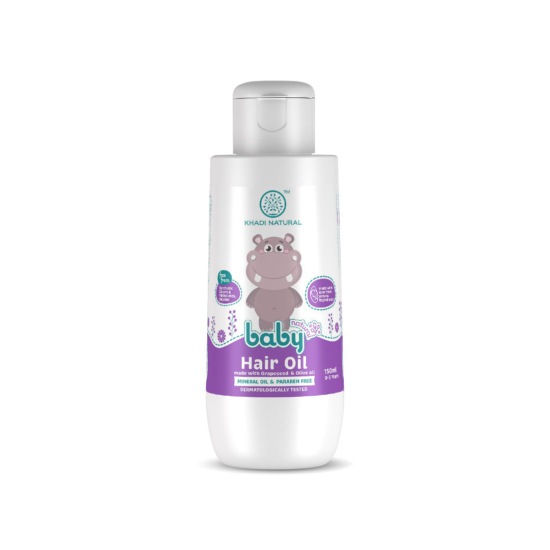 Khadi Natural Baby Hair Oil with Grapeseed and Olive - Lightweight and Non-Sticky Formula - 150ml - Buy from Indicrest