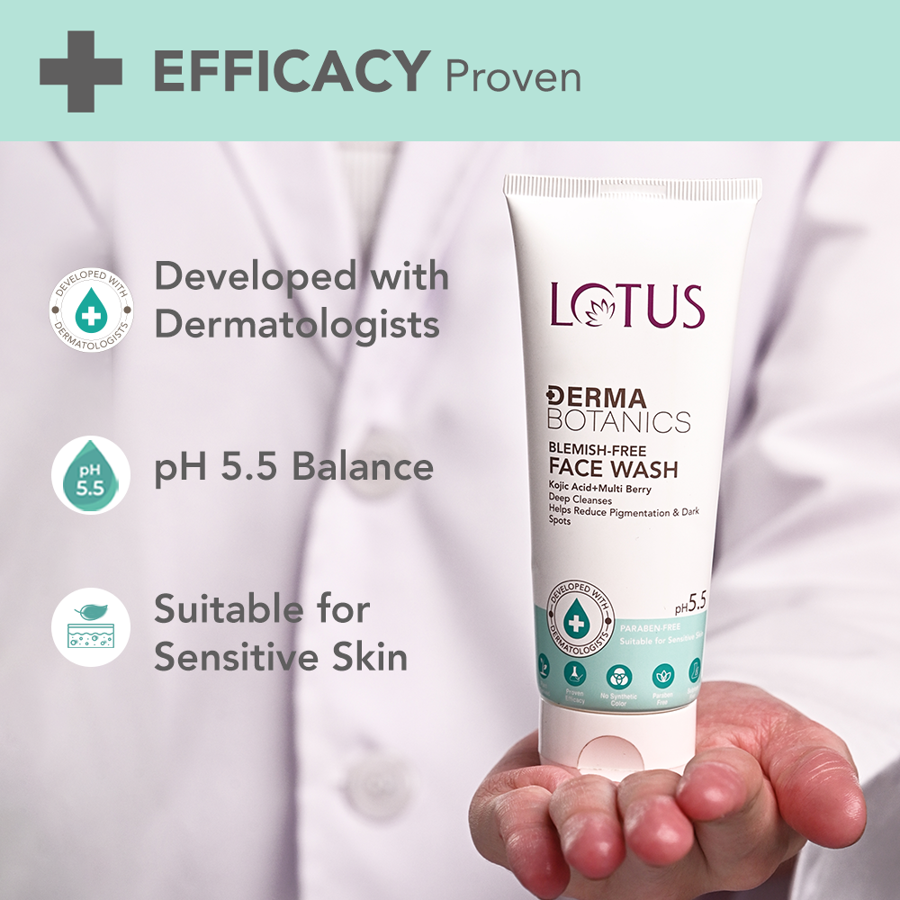 Lotus Herbals DermaBotanics Kojic Acid + Multi Berry Blemish Free Facewash, 100g