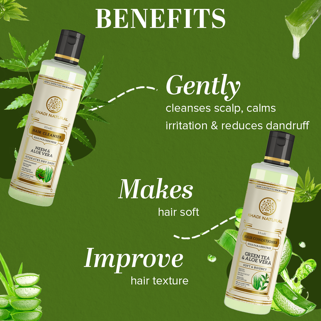 Khadi Natural Aloe Intense Cleanse  Pack of 2 Hair Care Combo of Cleanser & Conditioner - 210ml Each - Image 2 - Buy from Indicrest