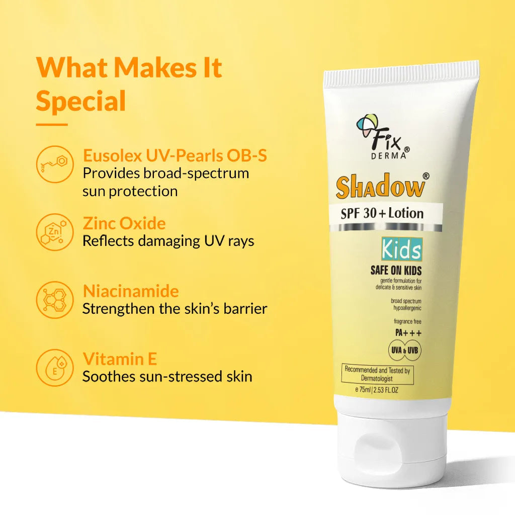 Fixderma Shadow Kids SPF 30+ Lotion | A Hypoallergenic Sunscreen for delicate skin of kids, 75g - Image 2 - Buy from Indicrest