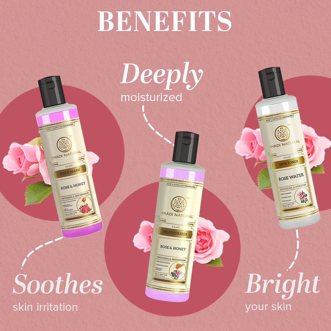 Khadi Natural Rose & Honey Skin Care Combo Pack Of 3 – 210ml Each - Image 2 - Buy from Indicrest