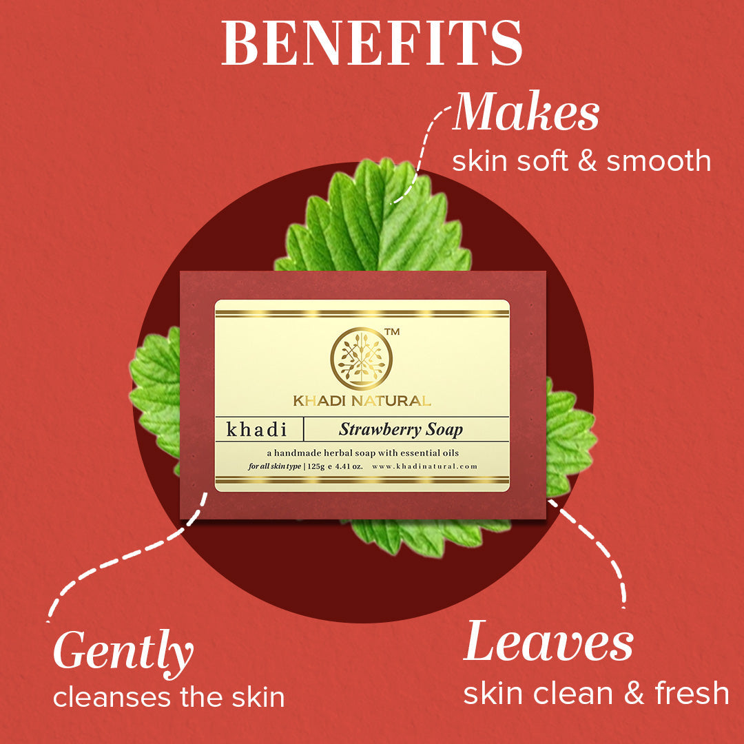Khadi Natural Strawberry Soap Combo Pack Of 5 – 125gm Each - Image 2 - Buy from Indicrest