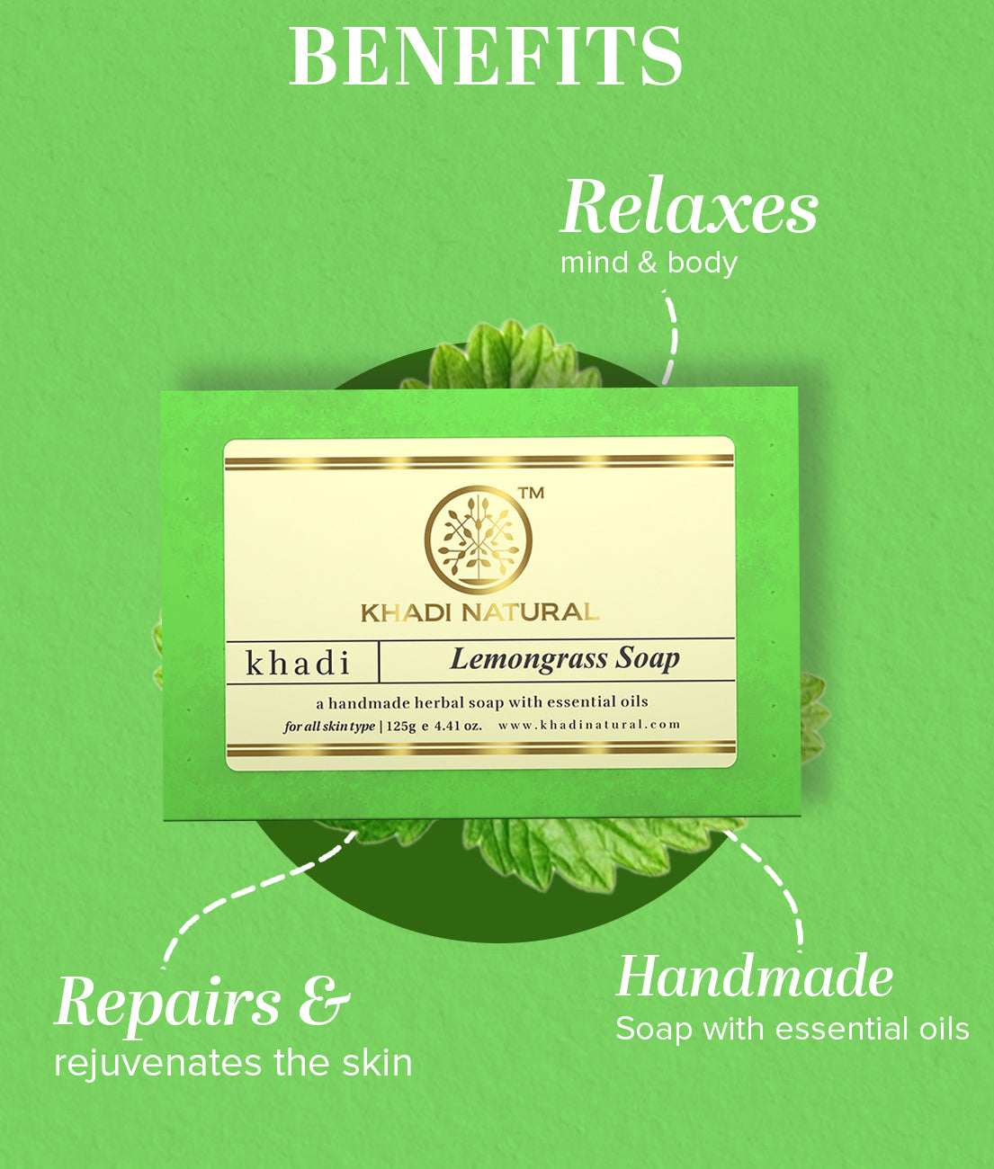 Khadi Natural Herbal Lemongrass Soap Combo Pack Of 5 – 125gm Each - Image 2 - Buy from Indicrest