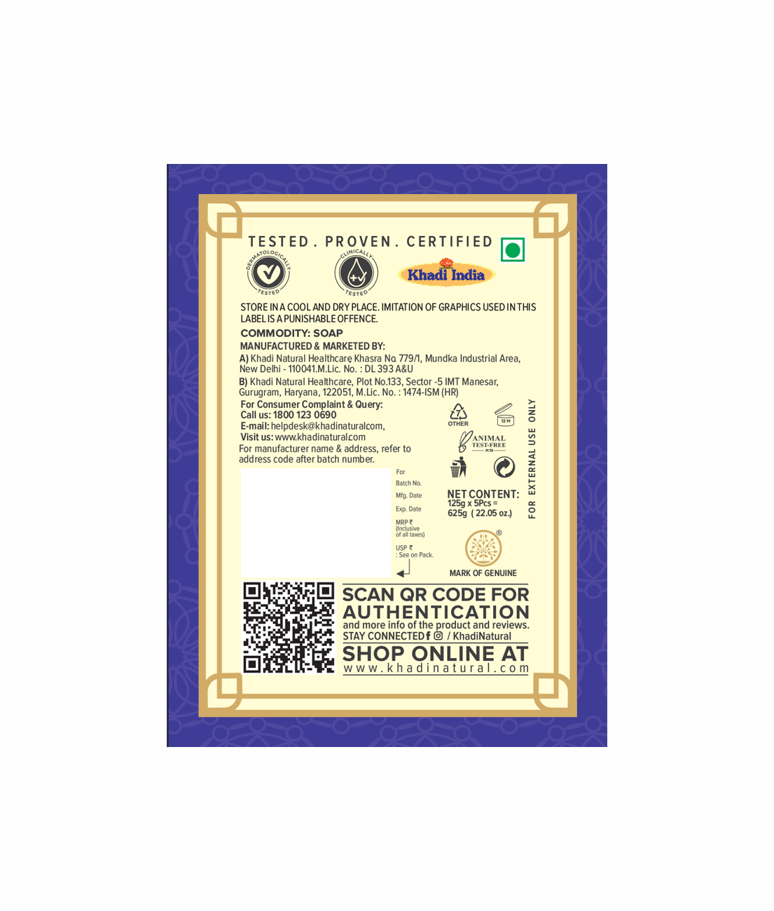 Khadi Natural Herbal Pure Lavender Soap Combo Pack Of 5 – 125gm Each - Image 4 - Buy from Indicrest
