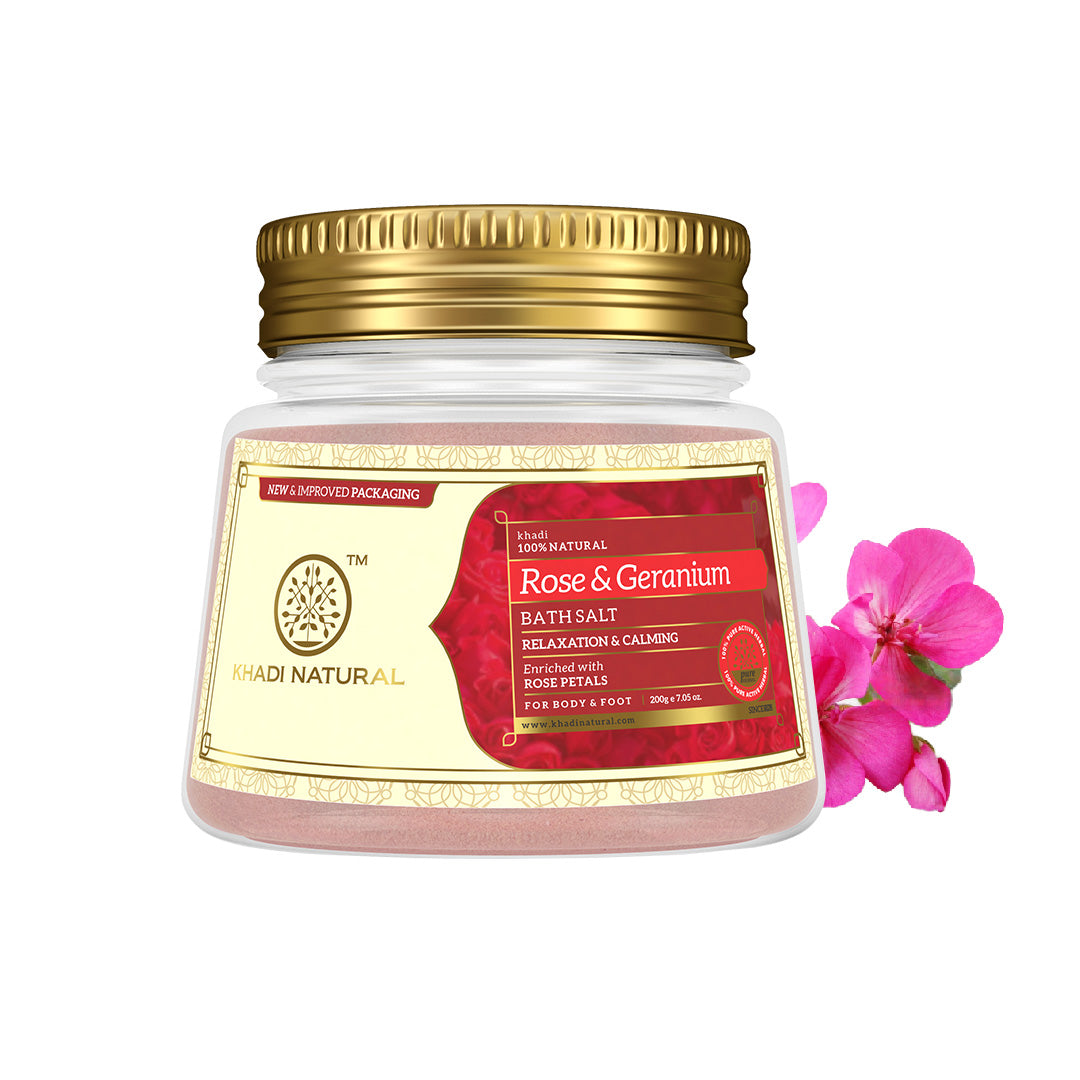 Khadi Natural Rose & Geranium with Rose Petals Bath Salt - 200gm - Image 6 - Buy from Indicrest