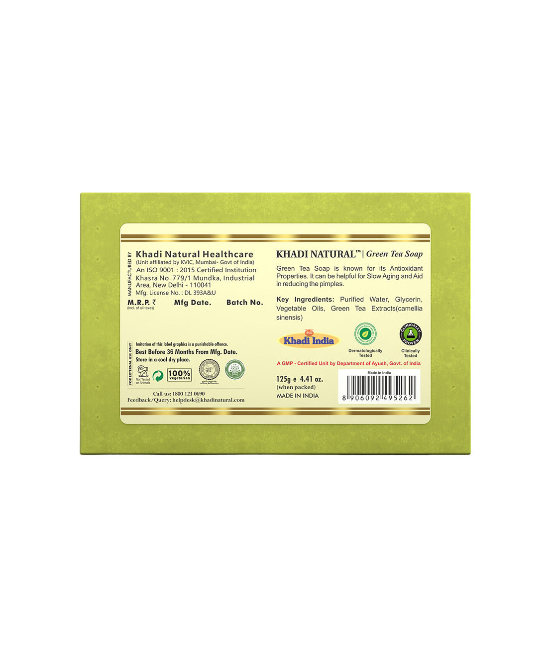 Khadi Natural Green Tea Soap - 125gm - Image 5 - Buy from Indicrest