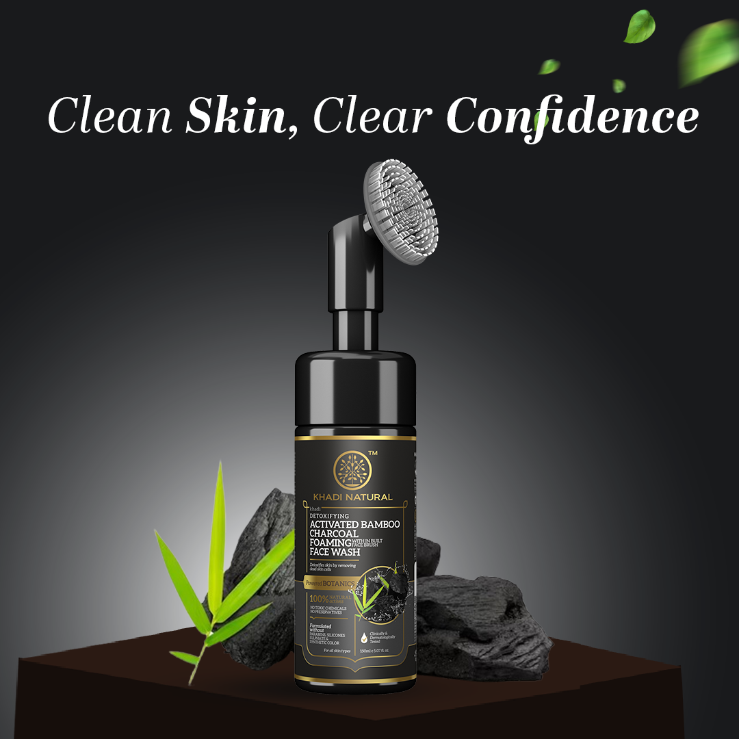 Khadi Natural Activated Bamboo Charcoal Foaming Face Wash with In- Built Face Brush - 150ml - Image 8 - Buy from Indicrest