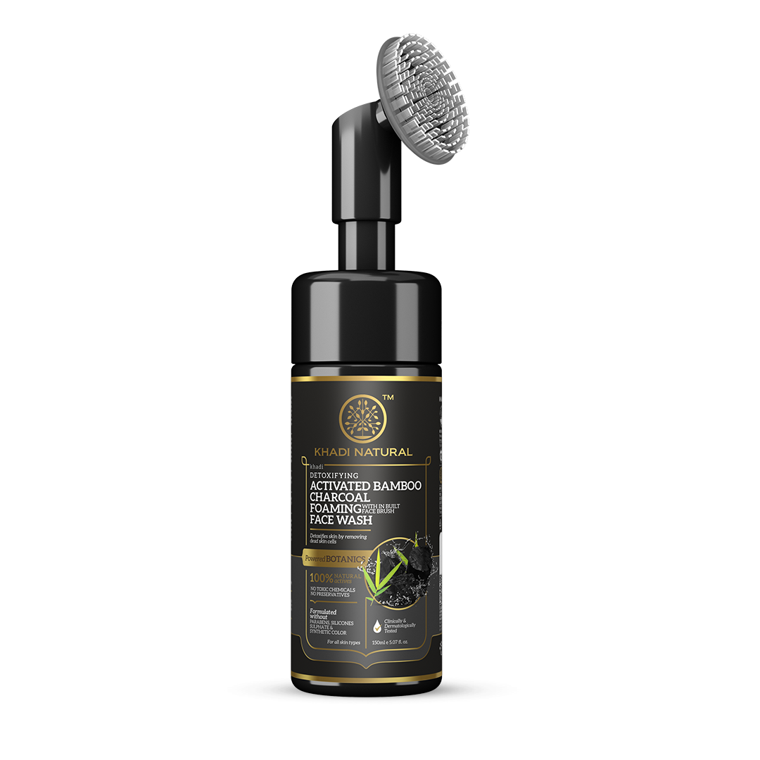 Khadi Natural Activated Bamboo Charcoal Foaming Face Wash with In- Built Face Brush - 150ml - Buy from Indicrest