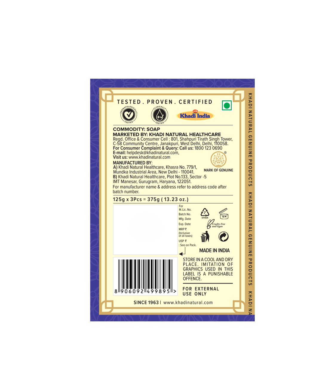 Khadi Natural Herbal Pure Lavender Soap Combo Pack Of 3 – 125gm Each - Image 4 - Buy from Indicrest
