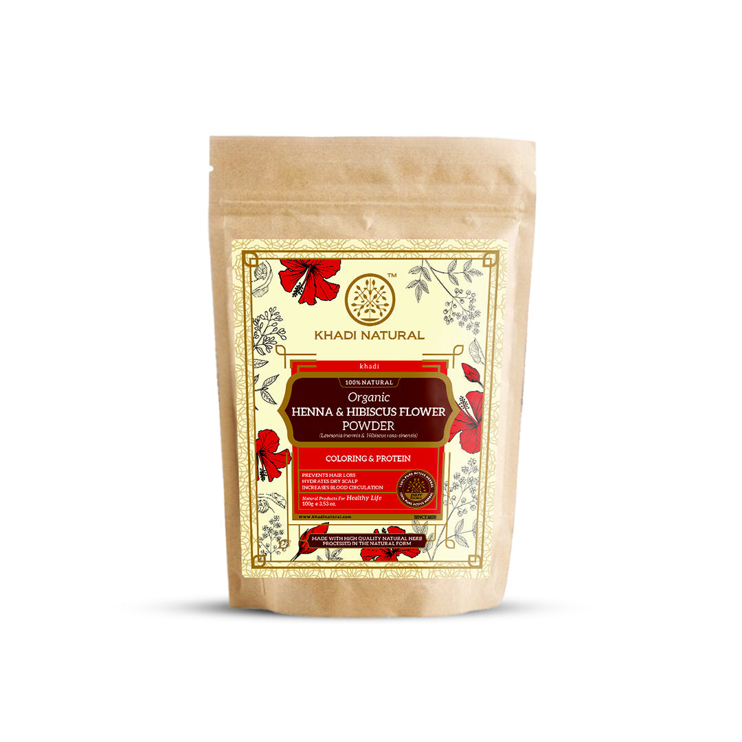 Khadi Natural Organic Henna & Hibiscus Flower Hair Coloring Powder - 100% Natural - 100gm - Buy from Indicrest