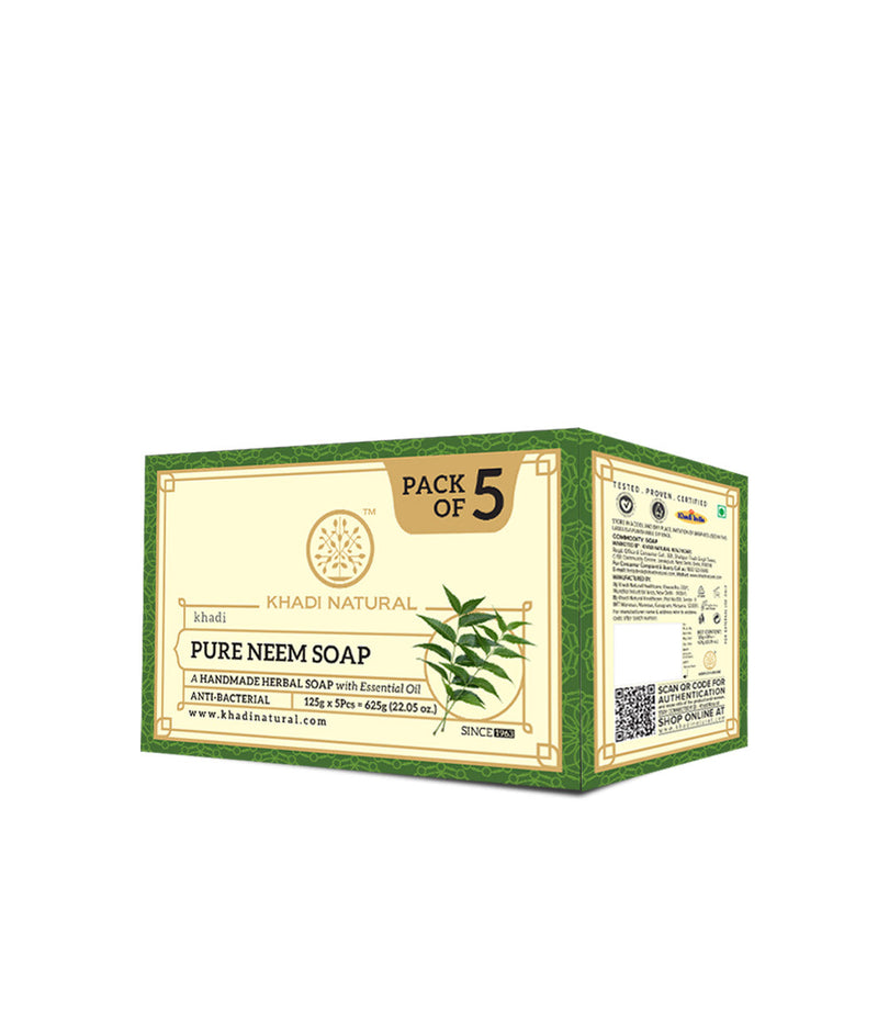 Khadi Natural Herbal Pure Neem Soap Combo Pack Of 5 – 125gm Each - Buy from Indicrest