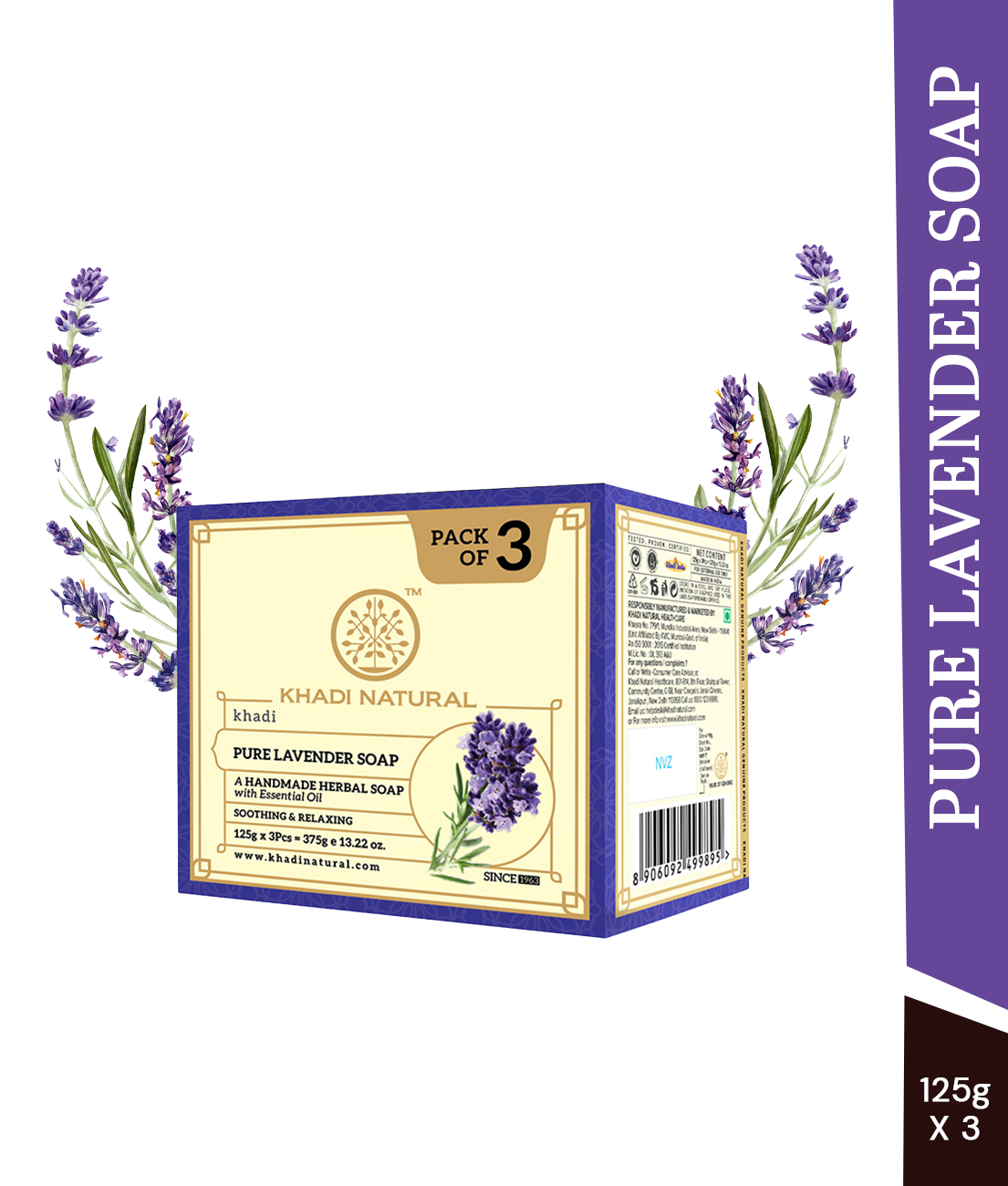 Khadi Natural Herbal Pure Lavender Soap Combo Pack Of 3 – 125gm Each - Image 6 - Buy from Indicrest