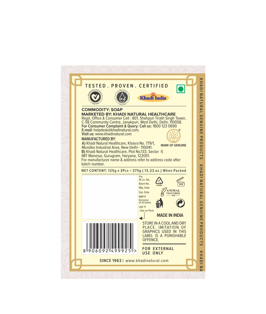 Khadi Natural Herbal Jasmine Soap Combo Pack Of 3 – 125gm Each - Image 5 - Buy from Indicrest