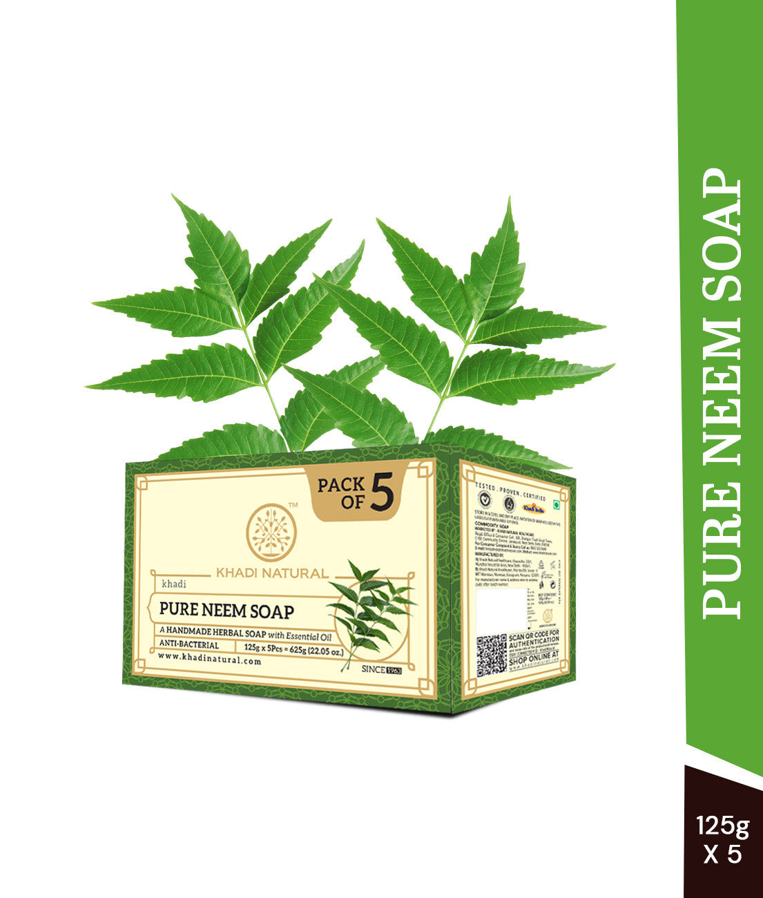 Khadi Natural Herbal Pure Neem Soap Combo Pack Of 5 – 125gm Each - Image 7 - Buy from Indicrest
