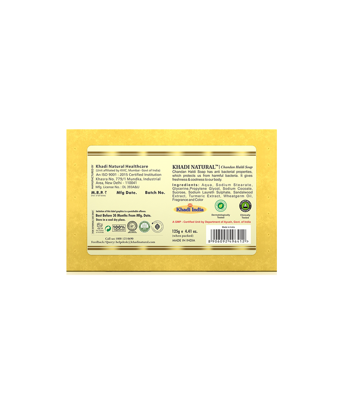 Khadi Natural Chandan Haldi Soap - 125gm - Image 5 - Buy from Indicrest