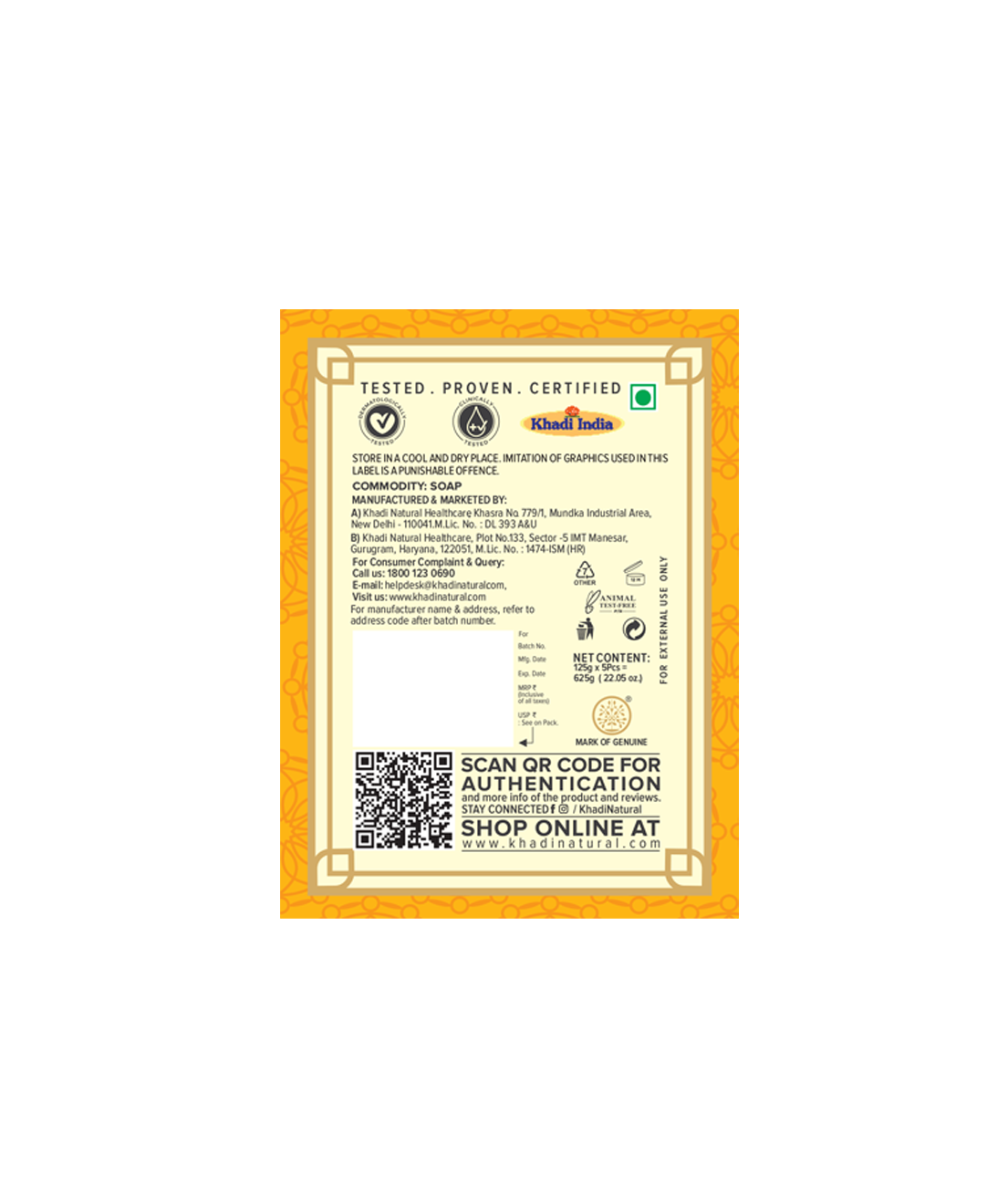 Khadi Natural Chandan Haldi Soap Combo Value Pack of 5 - 125gm Each - Image 5 - Buy from Indicrest