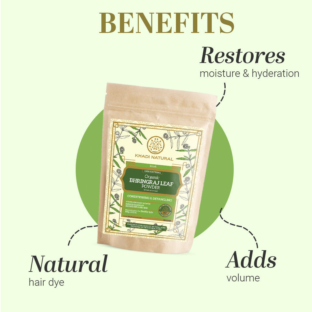 Khadi Natural Organic Bhringraj Leaf Powder For Hair - 100% Natural - 100gm - Image 2 - Buy from Indicrest