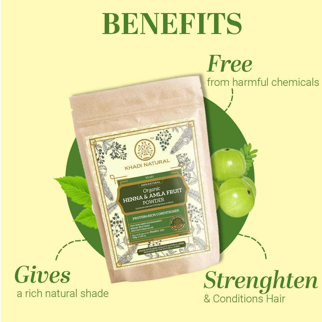 Khadi Natural Organic Henna & Amla Fruit Powder For Hair Care - 100% Natural - 100gm - Image 2 - Buy from Indicrest