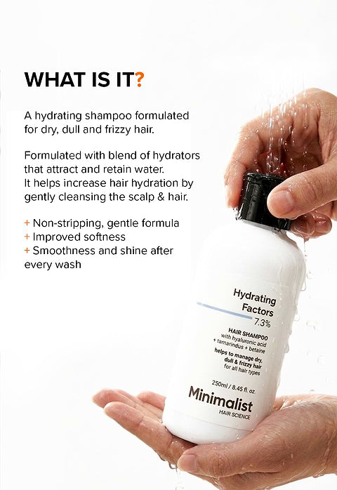 Minimalist Hydrating Factors 7.3% Hair Shampoo For Helps to manage dry, dull &amp; frizzy hair, 250ml - Image 2 - Buy from Indicrest