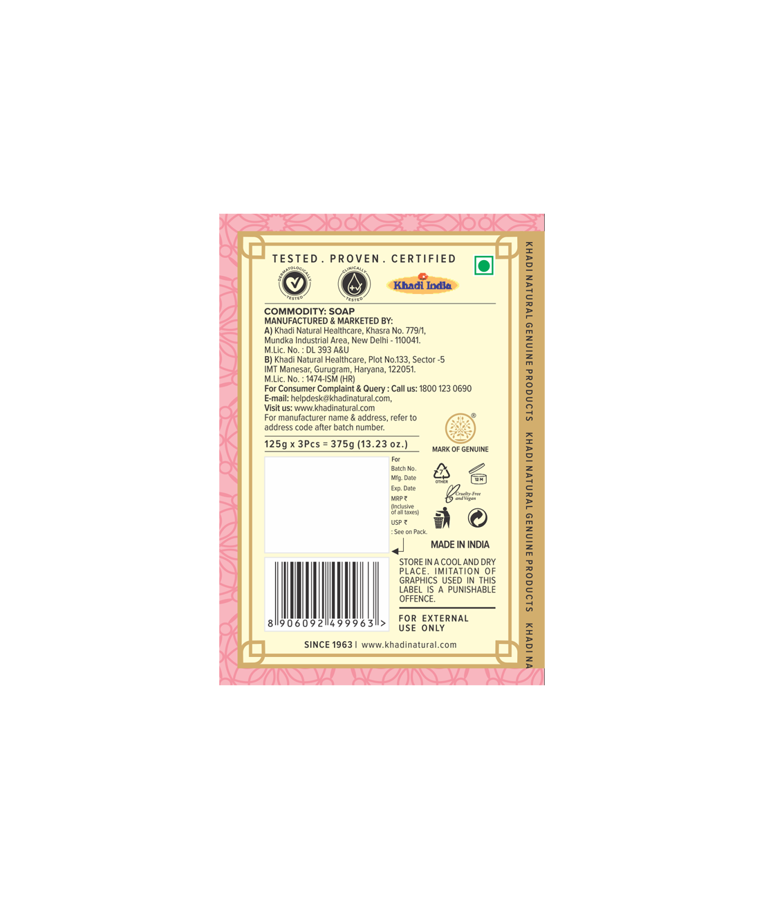 Khadi Natural Rosewater Soap Combo Pack Of 3 – 125gm Each - Image 5 - Buy from Indicrest